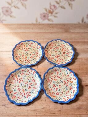 Pioneer Woman Vintage Ditsy Cobalt Melamine Salad Plates Set of 4 8.7” Floral